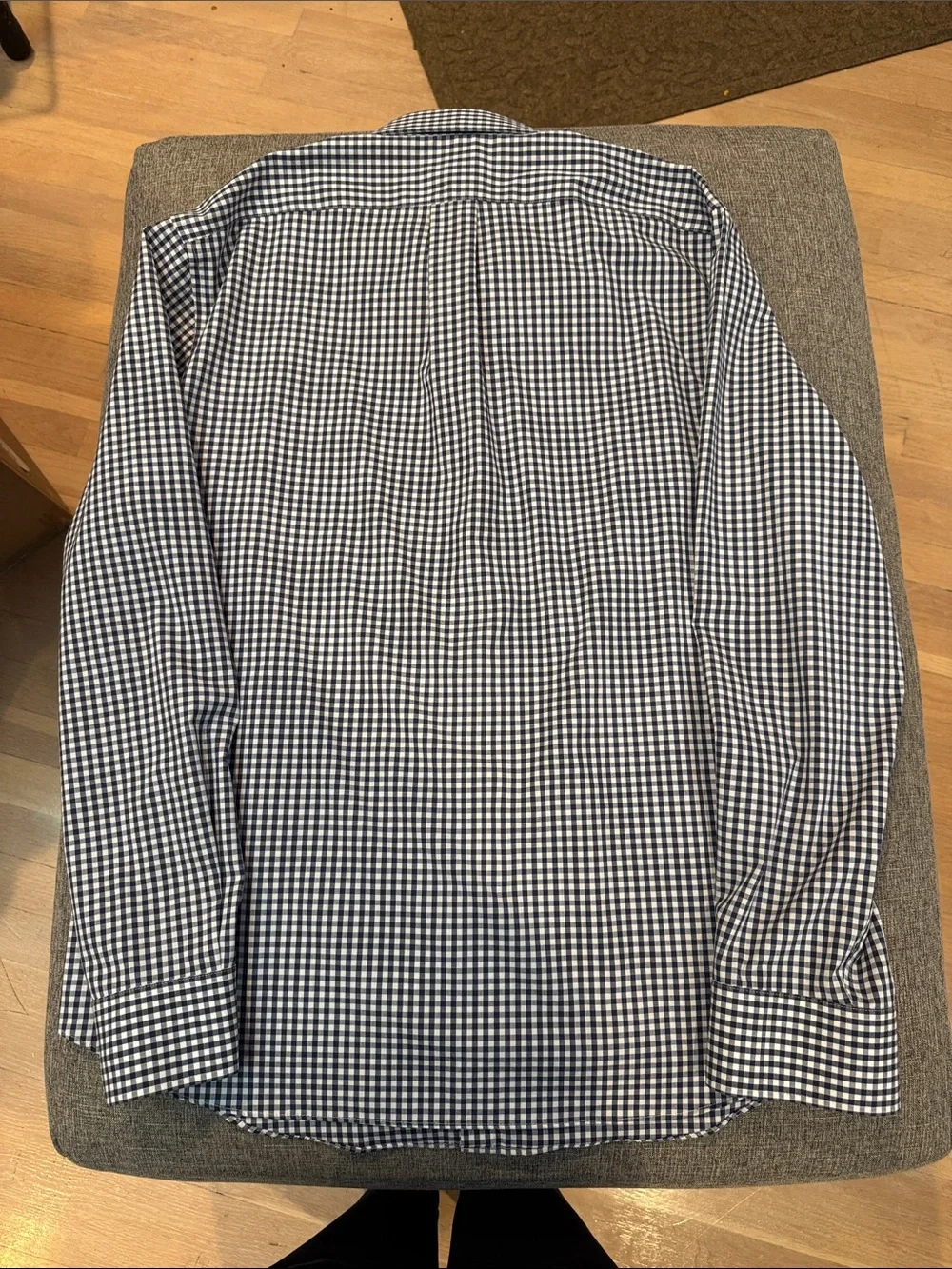 J. Crew Men's Navy and White Gingham Check Long-Sleeve D Shirt